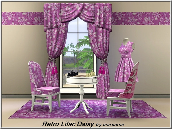 Sims 3 — Retro Lilac Daisy_marcorse by marcorse — Retro Fabric pattern - stylised lilac daisies on a self-coloured