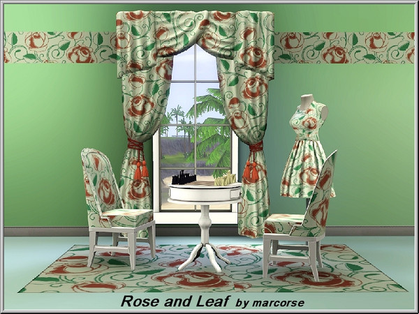 Sims 3 — Rose and Leaf_marcorse by marcorse — Twining Fabric pattern - red roses and green leaves on a neutral