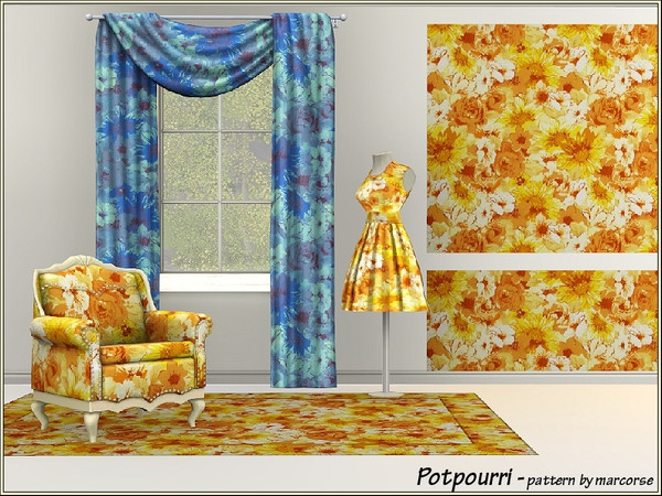 Sims 3 — Potpourri_marcorse by marcorse — Fabric 'potpourri' of mixed orange and yellow flowers.
