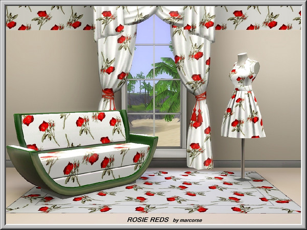 Sims 3 — Rosie Reds_marcorse by marcorse — Fabric pattern: single red rosies in a scatter design.