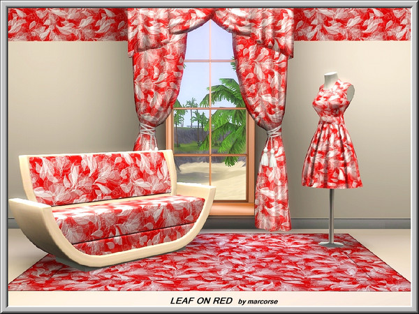 Sims 3 — Leaf on Red_marcorse by marcorse — Fabric pattern: white leaves on red background