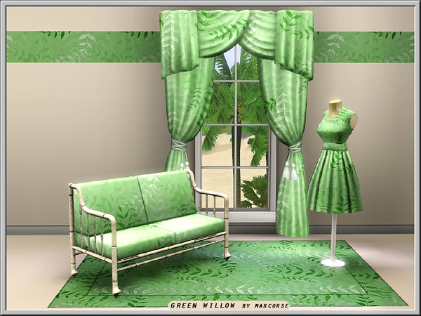 Sims 3 — Green Willow_marcorse by marcorse — Themed pattern: willow fronds in green shades