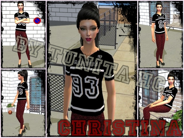 Sims 2 — Christina by Nita_hc — -93 t-shirt and red legings by Nita hc -skin tone, stefan -makeup, janita -poket