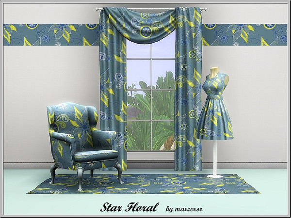 Sims 3 — Star Floral_marcorse by marcorse — Yellow and blue star flower shapes on grey.