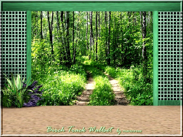 Sims 3 — Birch Track Wallset_marcorse by marcorse — Scenic track through birch forest - wallset in 4 parts.