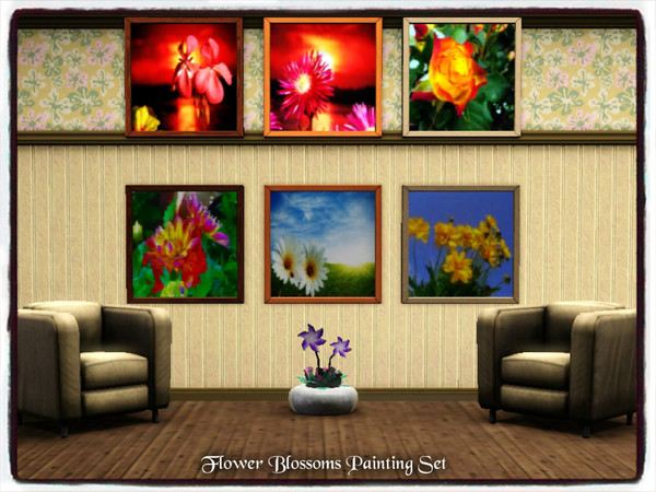 Sims 3 — Flower Blossoms Paintings Set by Xodess — This set consists of two different files; the top row of paintings is