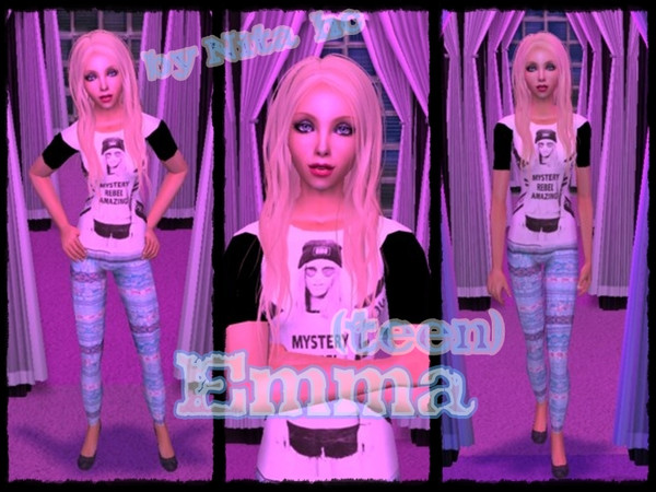 Sims 2 — Emma - teen by Nita_hc — -Rebel girl t-shirt and blue leggins, Nita hc -Eyebrow, YumiMuffin -Eye color,