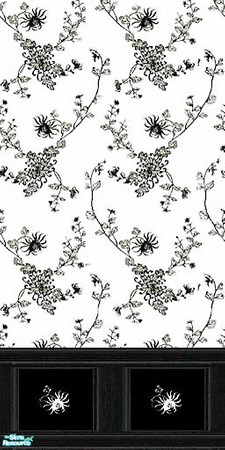 Sims 2 —  Black Lily on White Wall by Riverwillows — Black lilies on white wall with black wainscotting. Part of the
