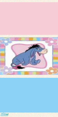 Sims 2 — Eyore Wall by jab1955 — Pink and blue wall with Pooh\'s sad old friend Eyore. Has matching floor.