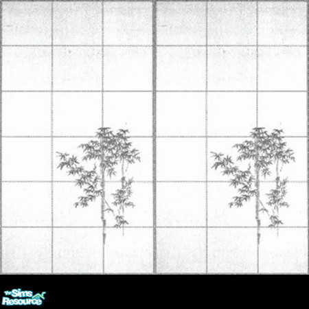 Sims 2 — White Ricepaper Shoji Wall by Riverwillows — Delicate white ricepaper panels with bamboo artwork, and black