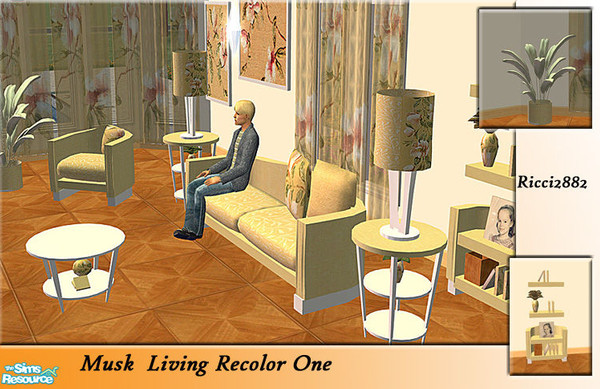 Sims 2 — Musk Livingroom Recolor 1 by TheNumbersWoman — A recolor of the Musk Livingroom in peach.
