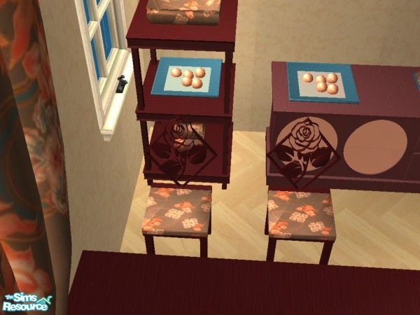 Sims 2 — Orange Blossom Dining Chair by brena31 —  The chair from detimgi's rose dining set in dark wood with an orange