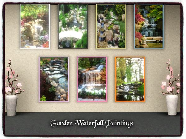 Sims 3 — Paintings_Garden Waterfalls by Xodess — Garden Waterfall paintings for your Sims home... this is one single file