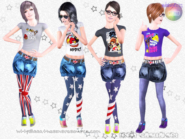 Sims 3 — Teen Casual Set by natef005 — Hi! I hope you like the set! It consists of tees, a skirt, tights and sneakers!