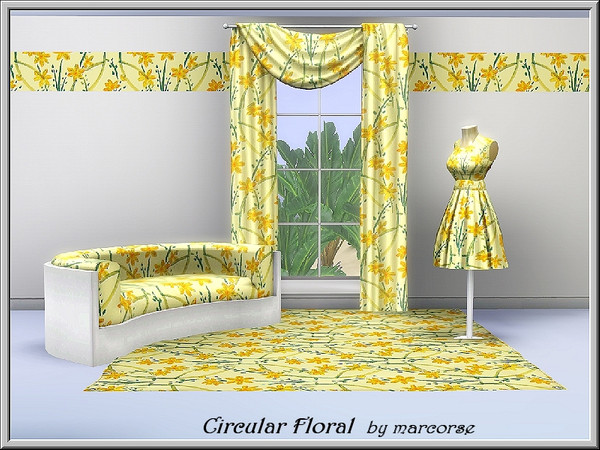 Sims 3 — Circular Floral_marcorse by marcorse — Fabric pattern: circular daisy florals in yellow and green