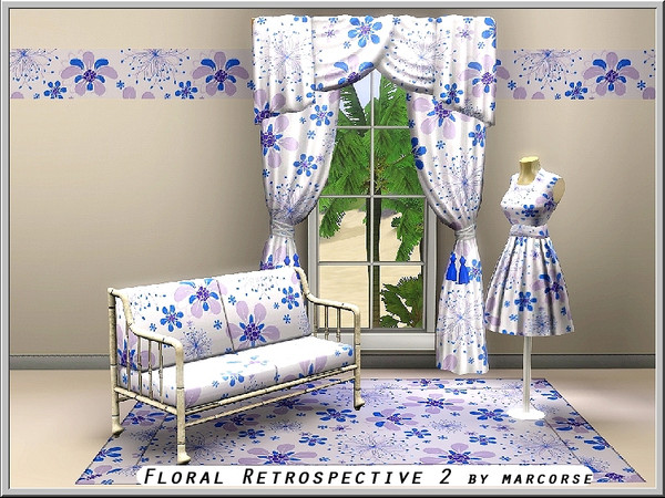 Sims 3 — Floral Retrospective 2_marcorse by marcorse — Abstract pattern: retro-inspired blue floral wallpaper design.