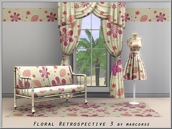 Sims 3 — Floral Retrospective 3_marcorse by marcorse — Fabric pattern: red/blue floral design from retro wallpaper
