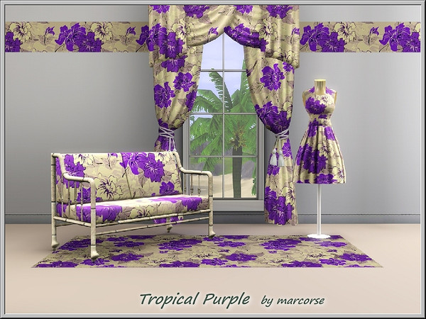 Sims 3 — Tropical Purple_marcorse by marcorse — A tropical style pattern of purple and white flowers. 2 palettes