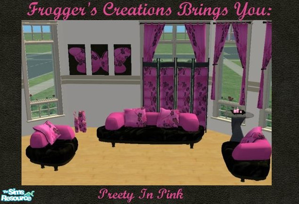 Sims 2 — Preety In Pink Living Room by frogger1617 — A Pink in Black Living Room. Painting requires Pets Screen requires