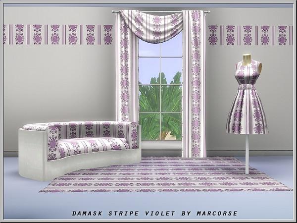 Sims 3 — Damask Stripe Violet_marcorse by marcorse — Fabric pattern: floral damask stripe in violet shades