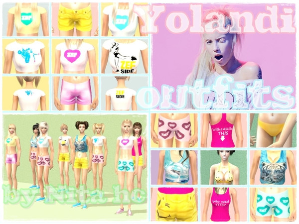 Sims 2 — Yolandi outfits by Nita_hc — - 8 tops, 4 short and 1 undies/bikini by Nita_hc. Inspired by the music video