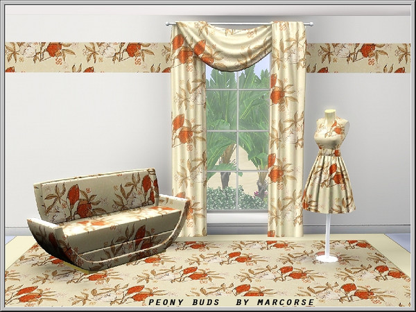 Sims 3 — Peony Bud_marcorse by marcorse — Fabric: red peony bud posies on a neutral background