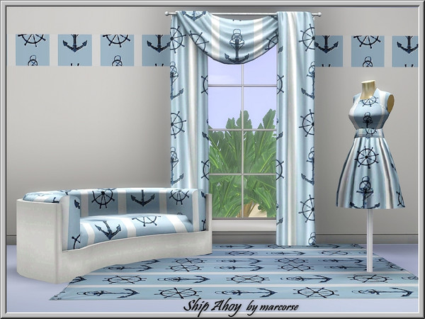 Sims 3 — Ship Ahay_marcorse by marcorse — Nautical elements in a vertically striped Themed pattern.