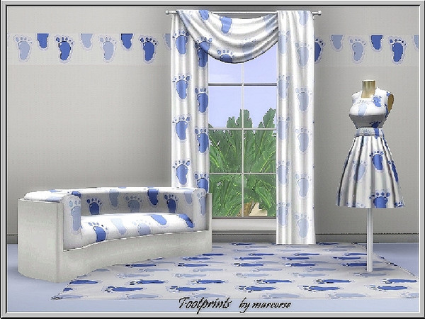 Sims 3 — Footprints_marcorse by marcorse — A vertical Themed pattern of footprints in light and dark blue.