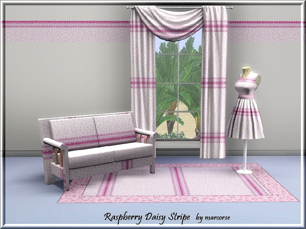 Sims 3 — Raspberry Daisy Stripe_marcorse by marcorse — Fabric Pattern: tiny raspberry daisies with a stripe