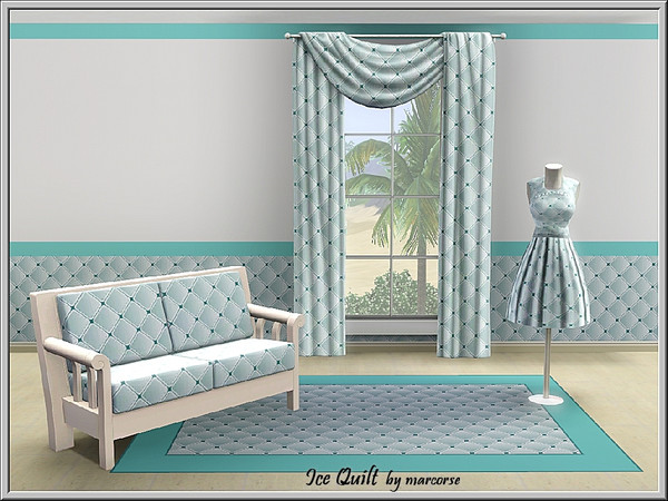 Sims 3 — Ice Quilt_marcorse by marcorse — Ice blue. button-down quilted diamond pattern