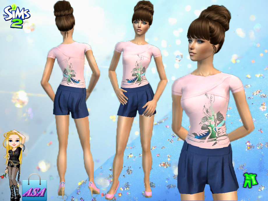 The Sims Resource | ASA_Pink vest with shorts
