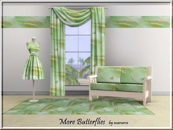Sims 3 — More Butterflies_marcorse by marcorse — Themed pattern: butterflies and stylised grass in green and brown