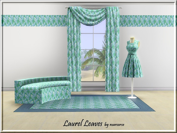 Sims 3 — Laurel Leaves_marcorse by marcorse — Fabric pattern: green and white laurel leaves in a vertical design