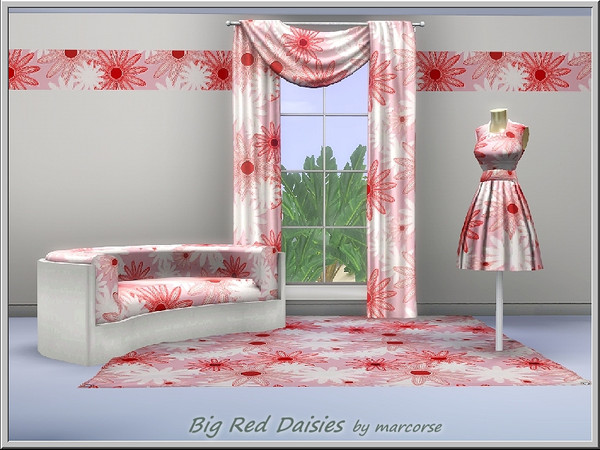 Sims 3 — Big Red Daisies_marcorse by marcorse — Fabric pattern: scattered, large red and white daisies