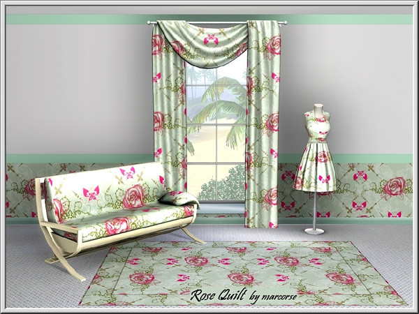 Sims 3 — Rose Quilt_marcorse by marcorse — Fabric pattern: rose and butterfly quilting design