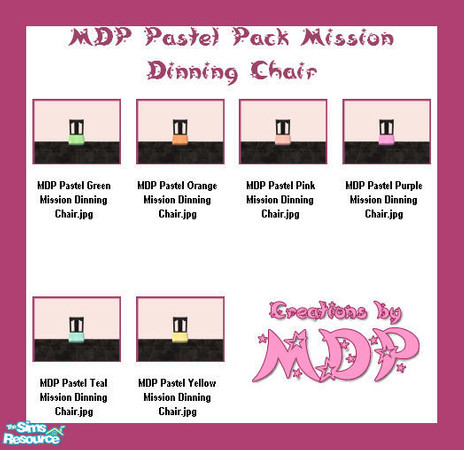 Sims 2 — MDP Pastel Pack -  Mission Dinning Chair by MelandStv — There are 6 colourful upholsteries in this set. Part of