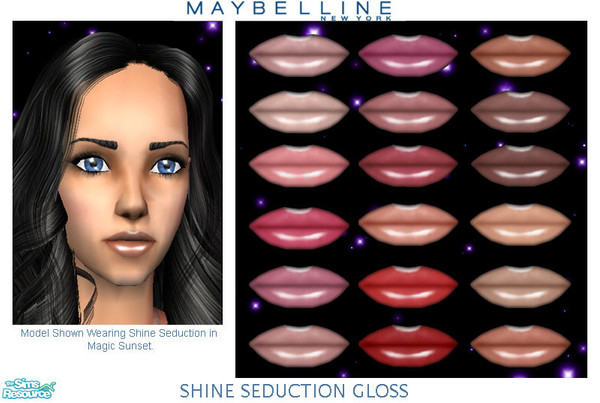 Sims 2 — Shine Seduction Gloss by SQK — These glosses are based on the Shine Seduction Gloss made by Maybelline.