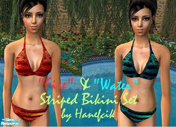 Sims 2 — Fire & Water Bikini Set by Hanefcik — The unique colours and shades of these two swiming suits resemble two