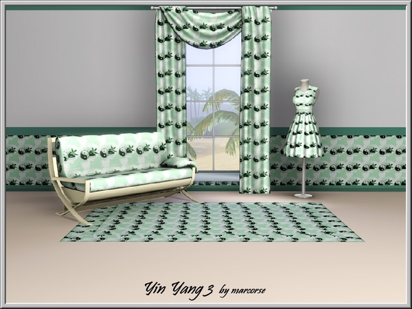 Sims 3 — Yin and Yang 3_marcorse by marcorse — Themed pattern: small Japanese Yin and Yang symbols with green accents