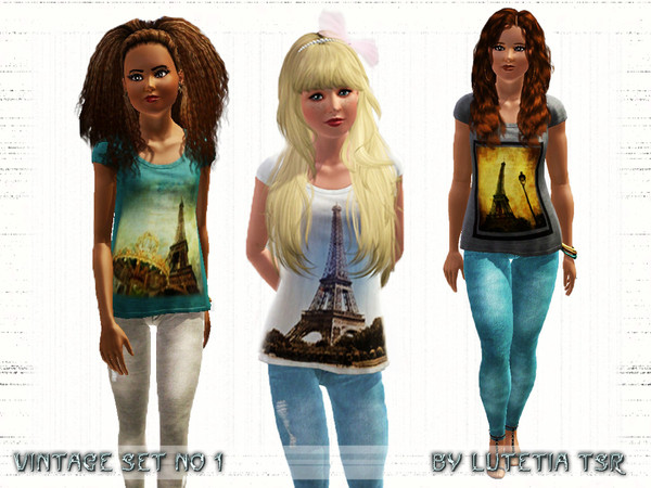 Sims 3 —  by Lutetia — A cute printed shirt with pictures of the Eiffel Tower Works for female teenagers