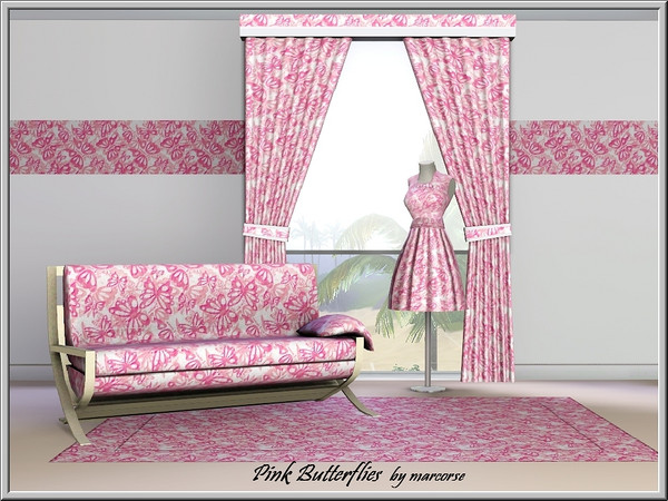 Sims 3 — Pink Butterflies_marcorse by marcorse — Themed pattern: pink and white butterflies swarm on white background