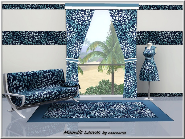 Sims 3 — Moonlit Leaves_marcorse by marcorse — Fabric pattern: blue leaves in dappled moonlight
