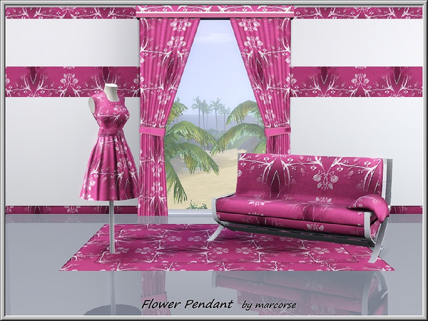 Sims 3 — Flower Pendant_marcorse by marcorse — Fabric Pattern: Floral pendants, white on dusky purple