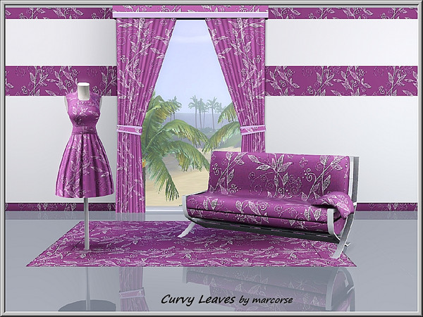 Sims 3 — Cuvy Leaves_marcorse by marcorse — Fabric Pattern: leaves and curved flourishes in purple