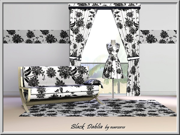 Sims 3 — Black Dahlia_marcorse by marcorse — Fabric pattern: black dablia flowers and leaves on white