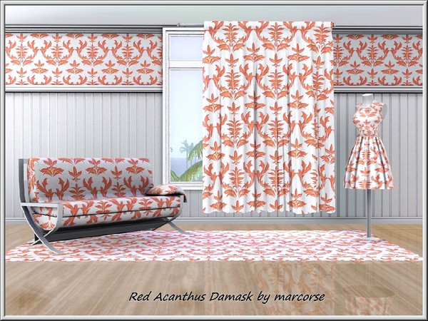 Sims 3 — Red Acanthus Damask_,marcorse by marcorse — Abstract pattern: red acanthus in a damask design