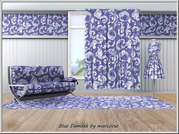 Sims 3 — Blue Damask_marcorse by marcorse — Fabric pattern: classic feather Damask pattern, white on blue.