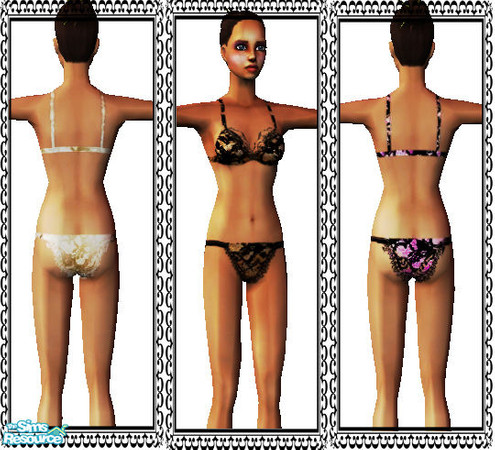Sims 2 — Lace Lingerie by roflmpso — A set of 3 cute lace underwear in pink, black, and white.