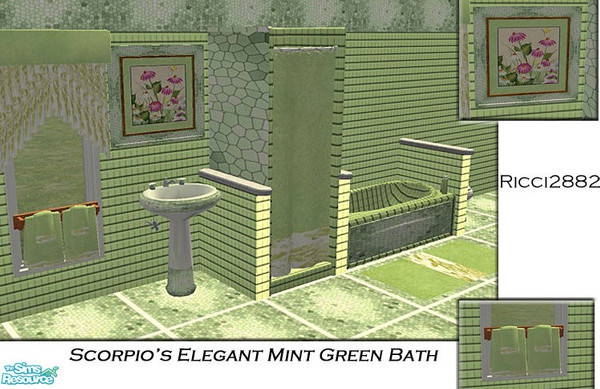 Sims 2 — Scorpio's Elegant Mint Green Bath by TheNumbersWoman — By request for cvscorpio28 a Mint Green Tiled Bathroom.