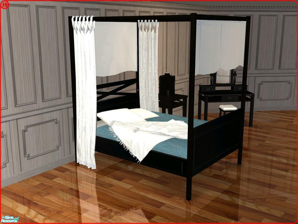 Sims 2 — Newport Bedroom Recolor Black - Bed by ShinoKCR — You need to redownload Sasilias mesh because the curtain went